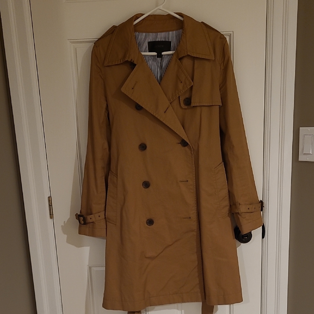 J Crew Classic Tan Double-Breasted Trench Coat, Sz 10